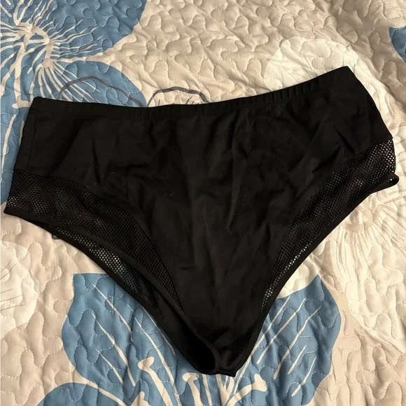 High-Waist Black Mesh Panel Bikini Bottoms - Picture 4 of 6